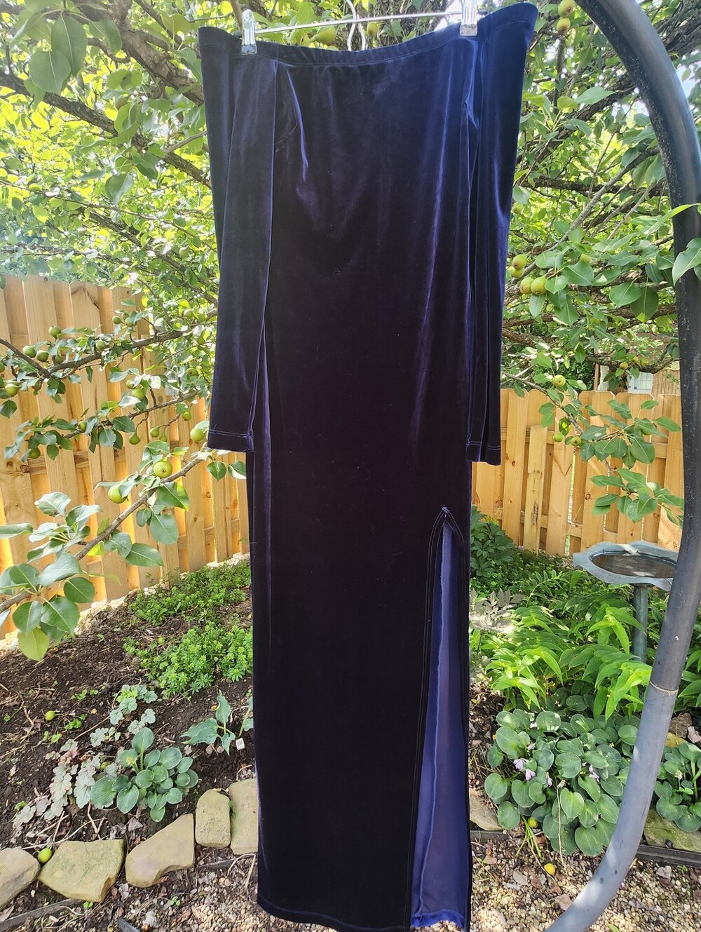 Pear Culture Small 5/6 Navy Velvet Long-Sleeve Gown with Front Slit